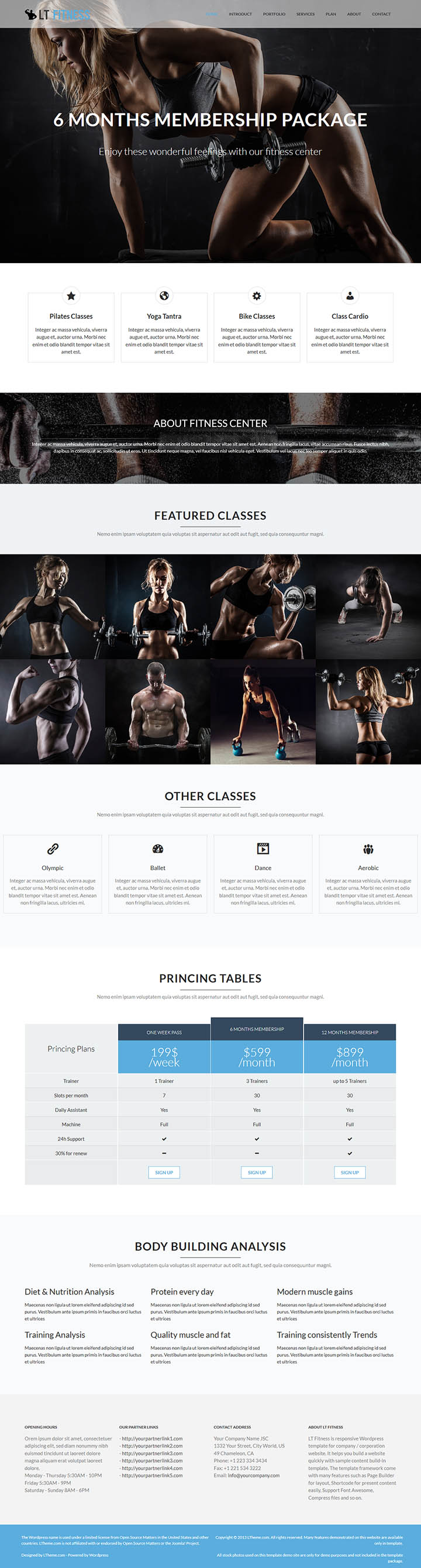 WordPress шаблон LTheme Fitness Onepage