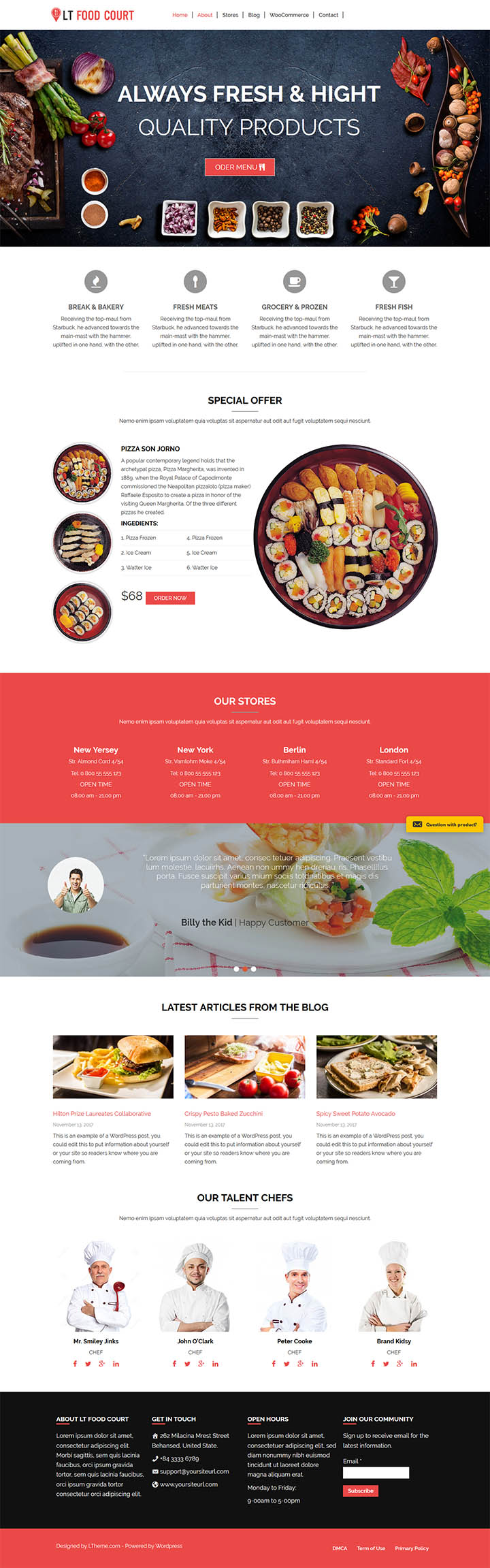 WordPress шаблон LTheme Food Court Onepage