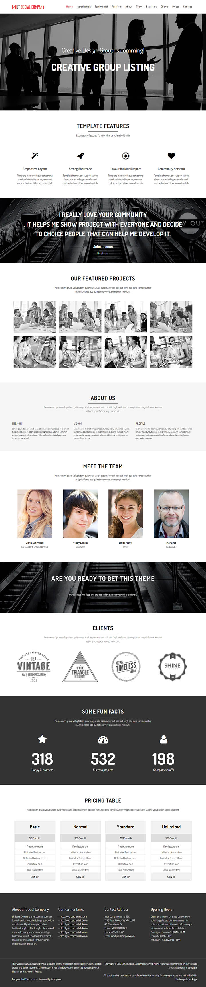 WordPress шаблон LTheme Social Company Onepage