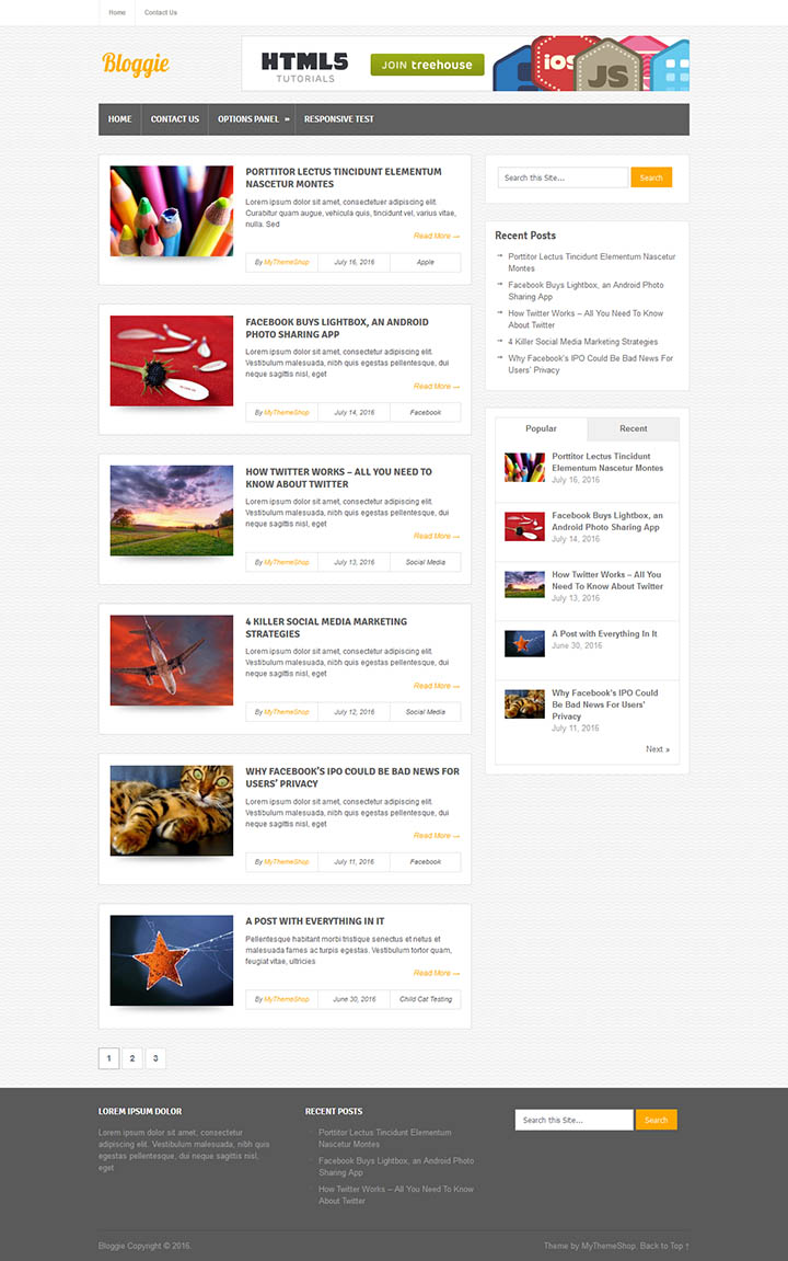 WordPress шаблон MyThemeShop Bloggie