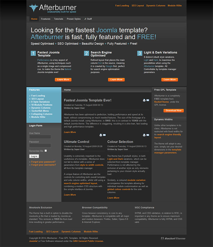 WordPress шаблон RocketTheme Afterburner