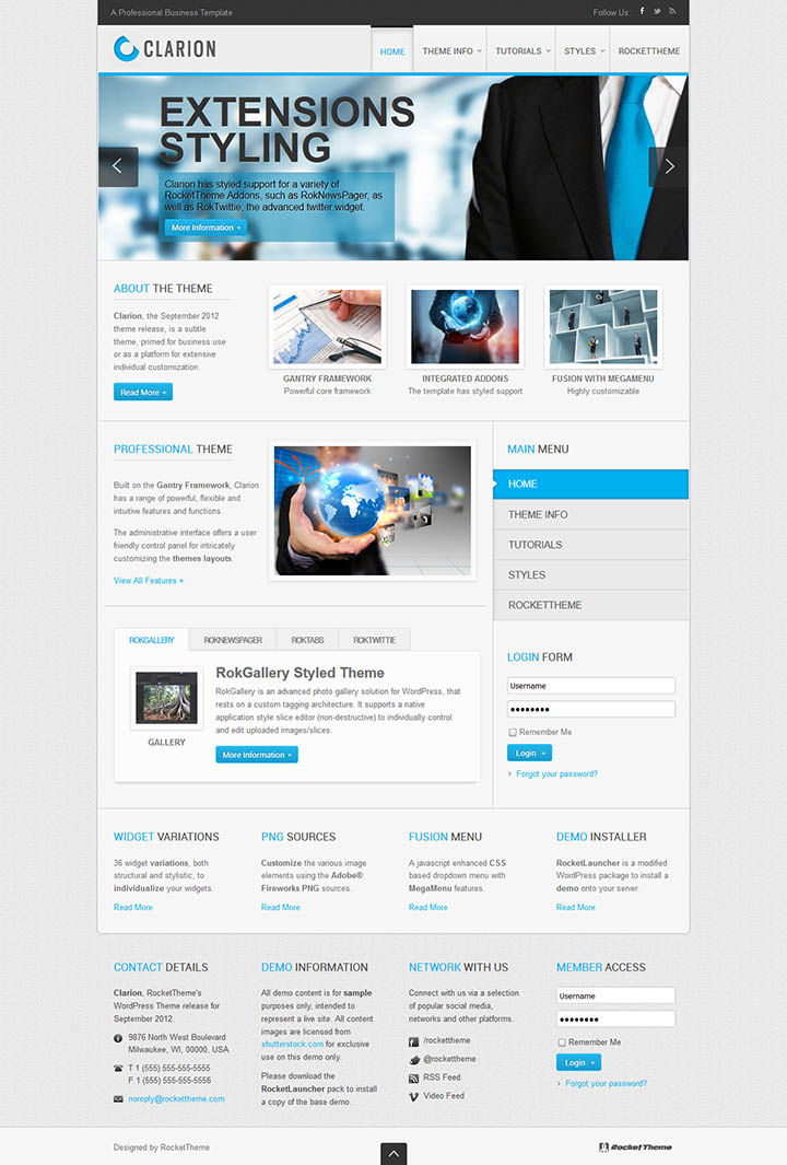 WordPress шаблон RocketTheme Clarion