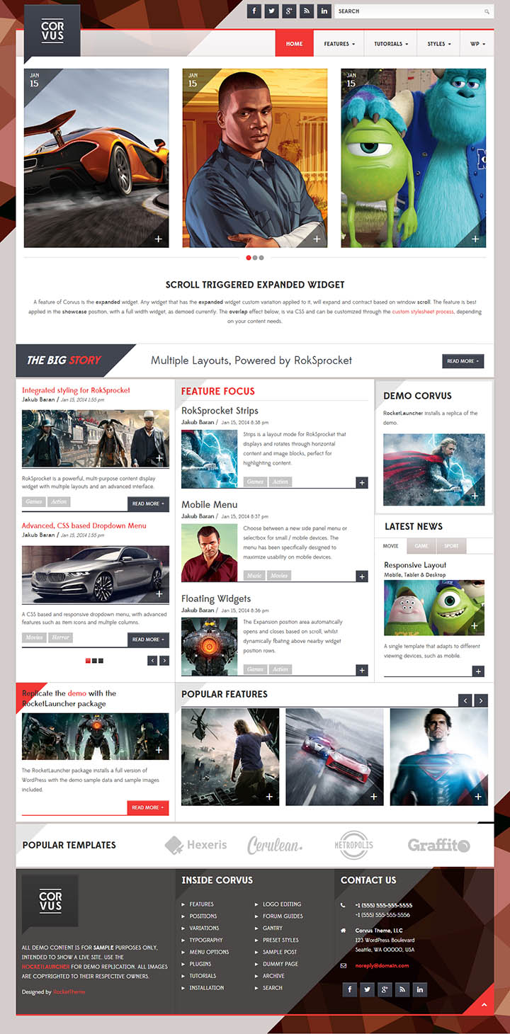 WordPress шаблон RocketTheme Corvus