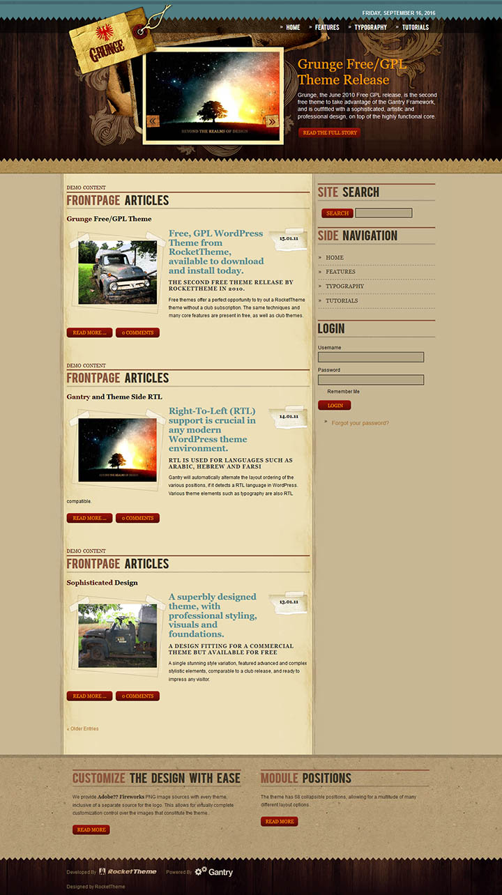 WordPress шаблон RocketTheme Grunge