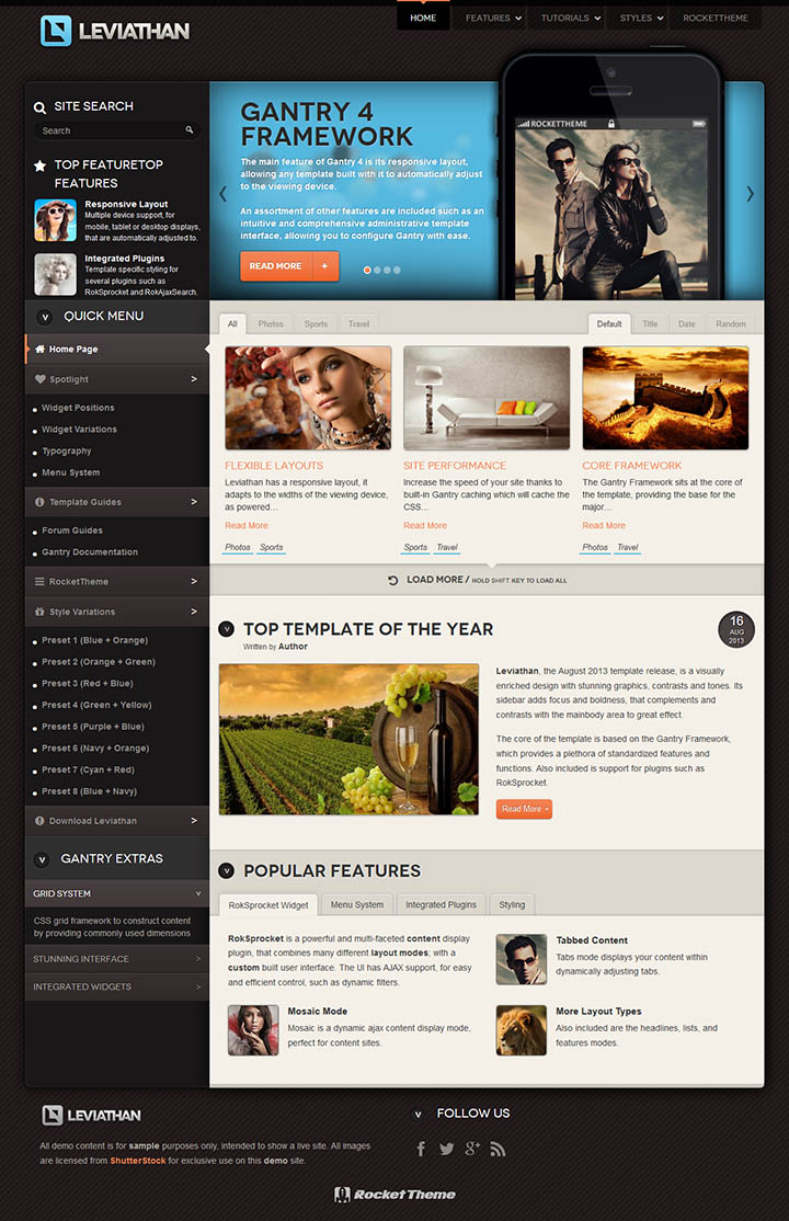 WordPress шаблон RocketTheme Leviathan