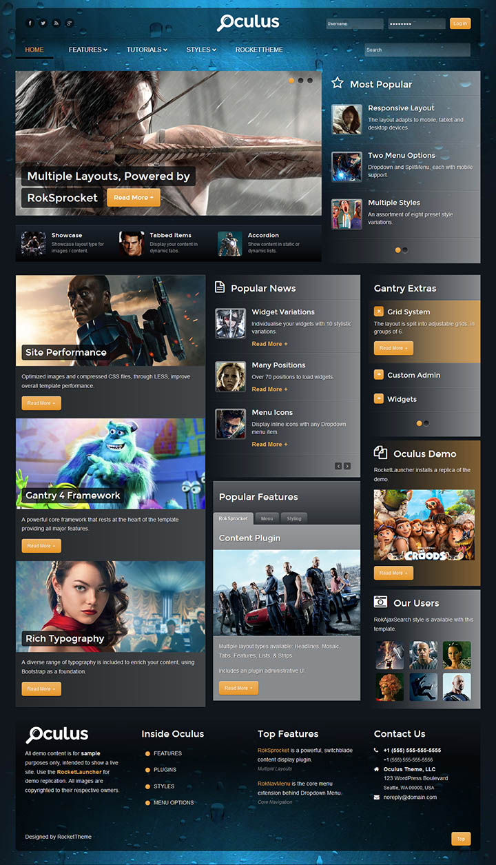 WordPress шаблон RocketTheme Oculus