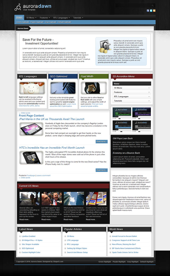 WordPress шаблон Shape5 Aurora Dawn