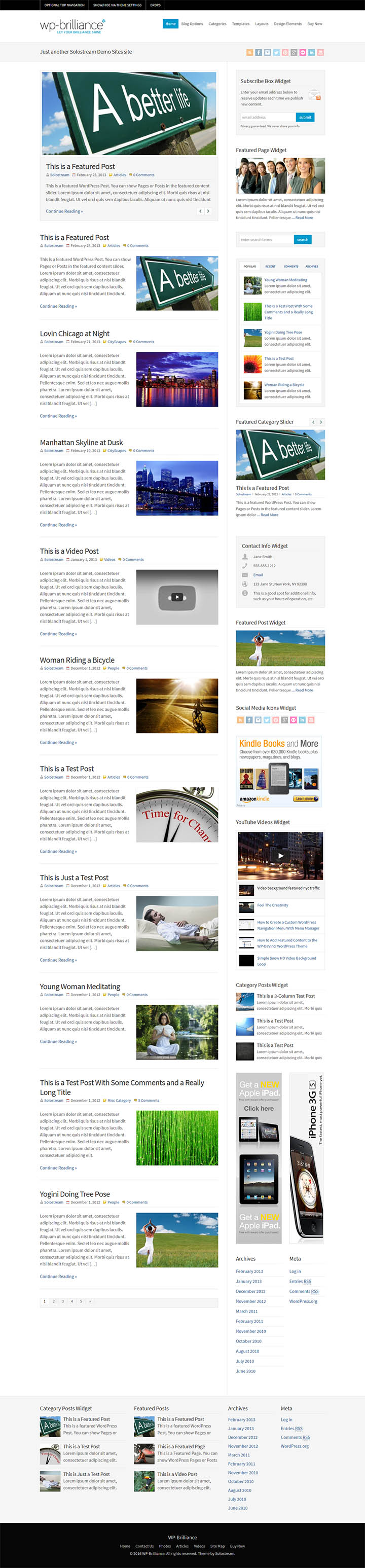 WordPress шаблон SoloStream WP-Brilliance