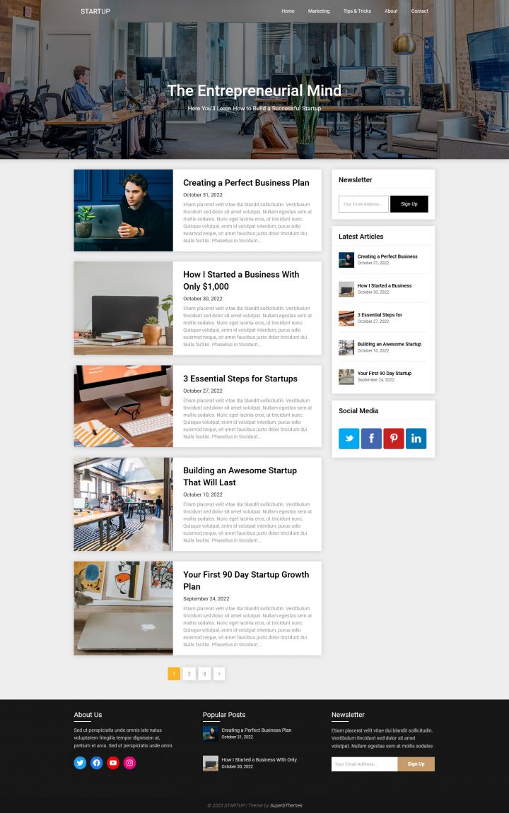 WordPress шаблон Superb Themes Startup Hub