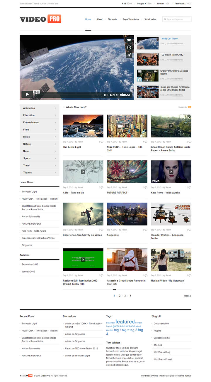 WordPress шаблон Theme Junkie VideoPro