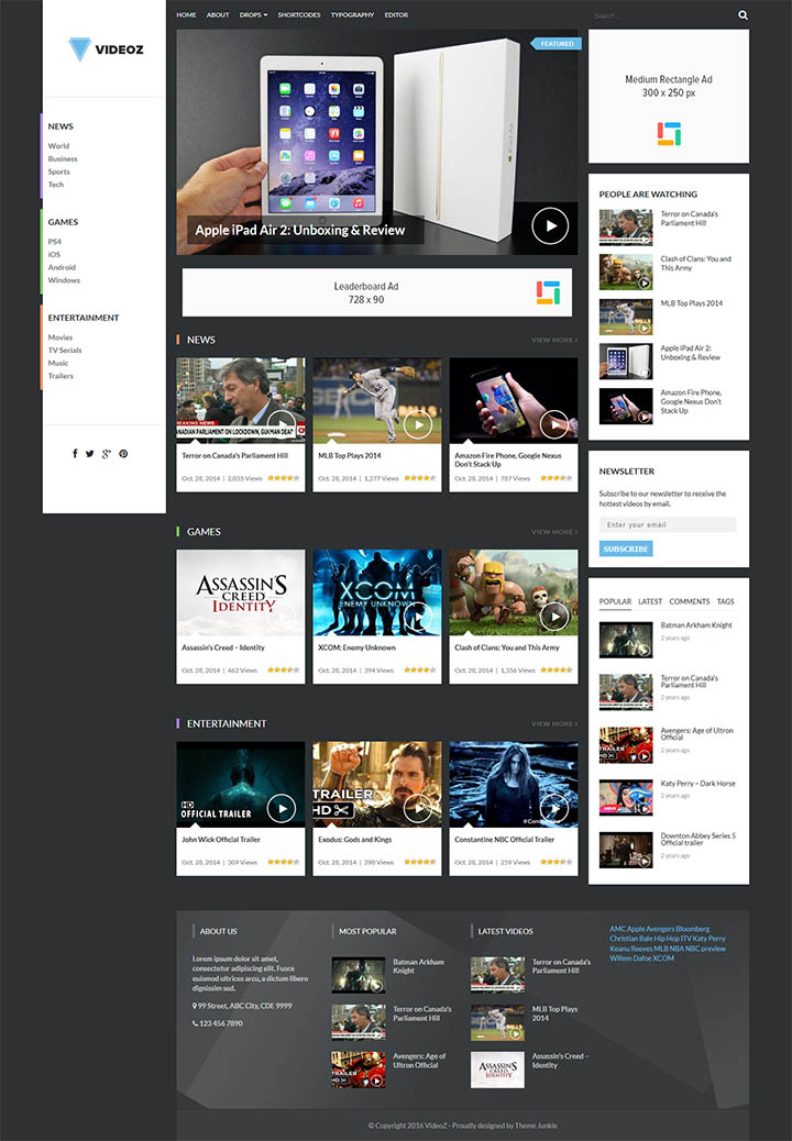 WordPress шаблон Theme Junkie VideoZ