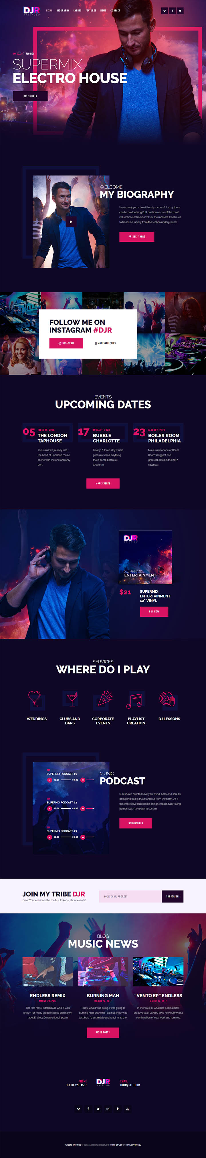 WordPress шаблон ThemeForest DJ Rainflow