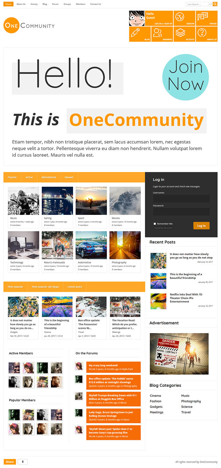 WordPress шаблон ThemeForest OneCommunity