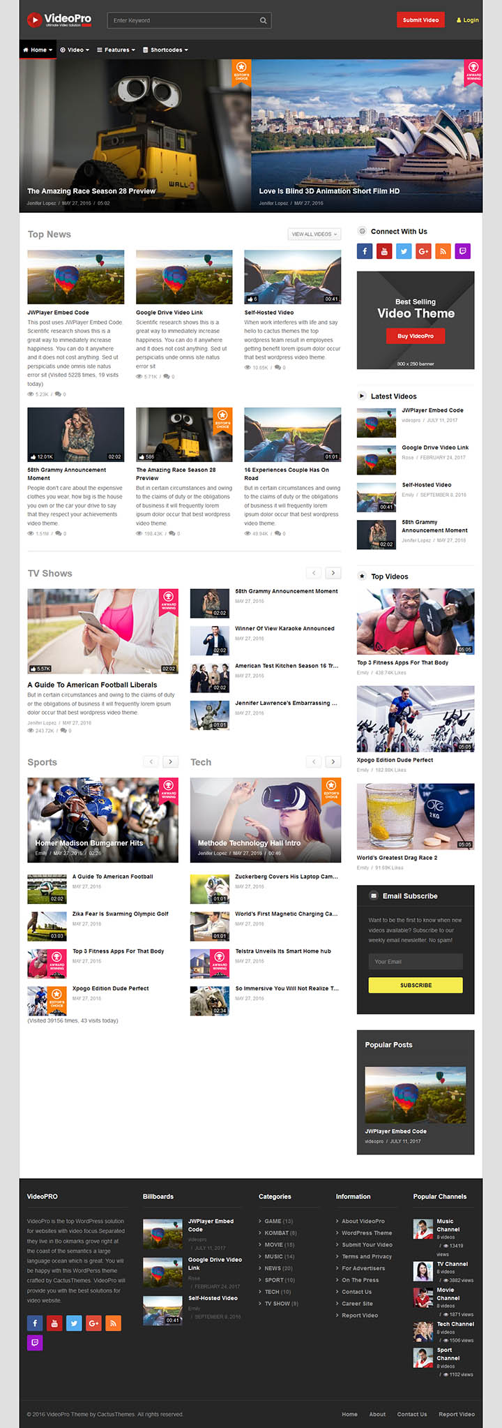 WordPress шаблон ThemeForest VideoPro