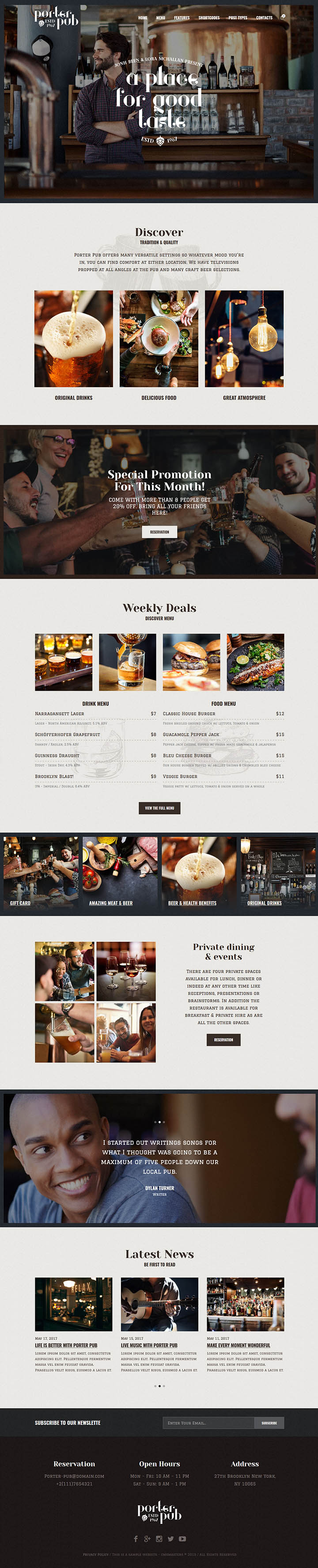 WordPress шаблон ThemeForest Porter Pub