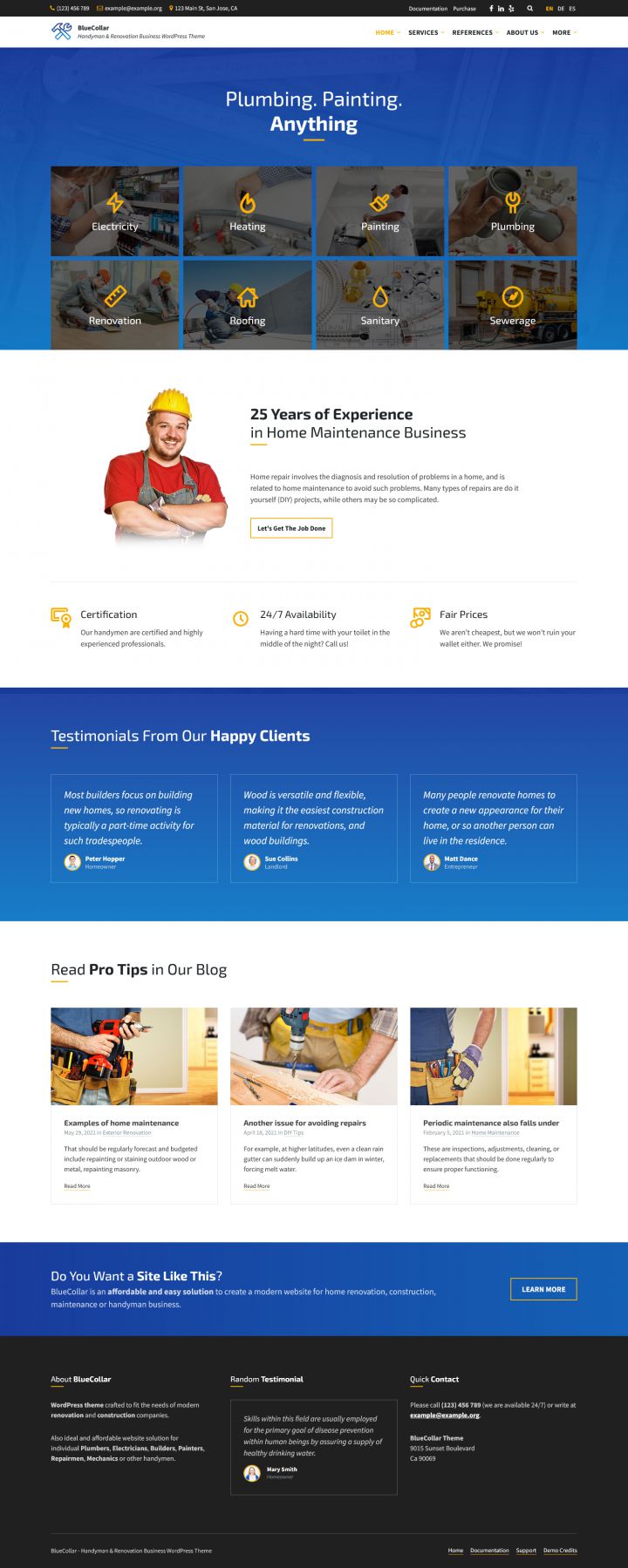 WordPress шаблон ThemeForest BlueCollar