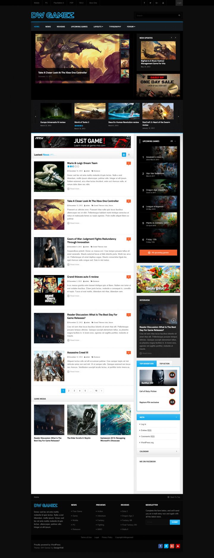 WordPress шаблон ThemeForest DW Gamez