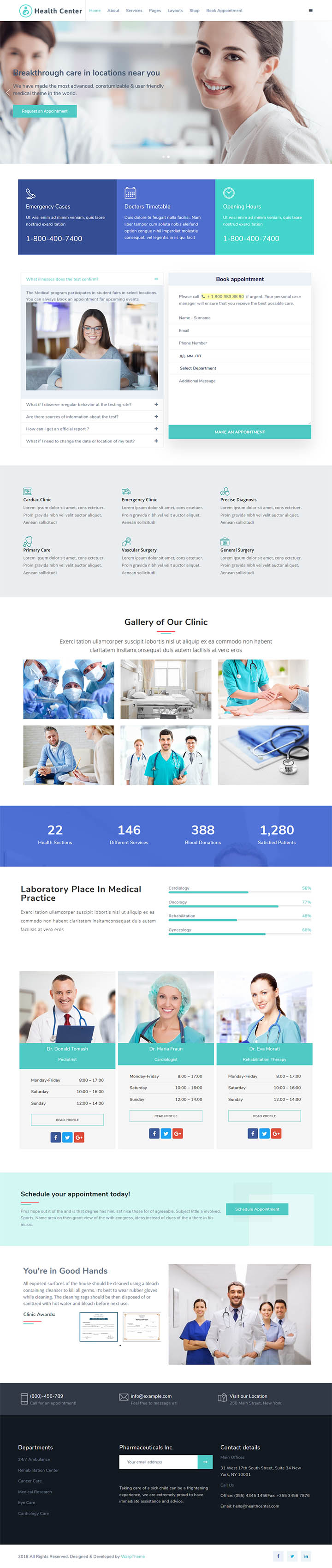 WordPress шаблон WarpTheme Health Center Pro