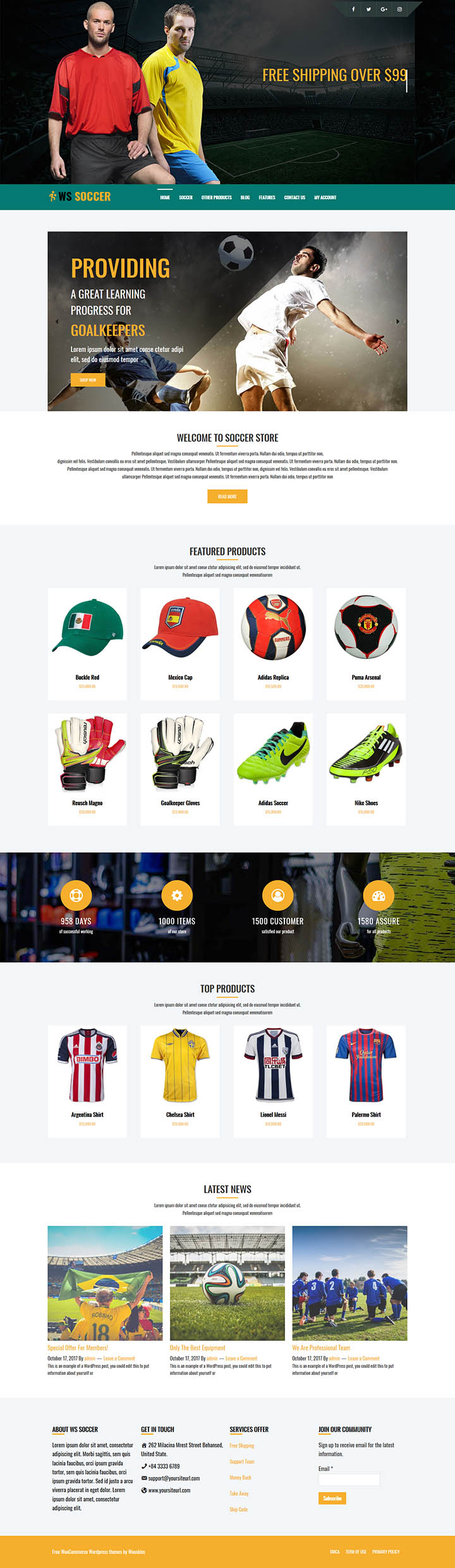 WordPress шаблон WooSkins Soccer