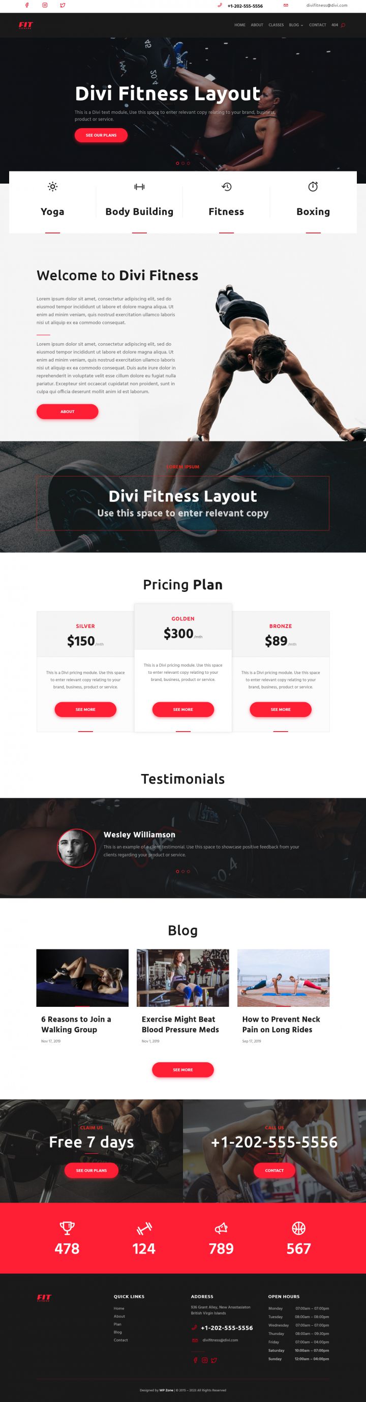 WordPress шаблон WP Zone Divi Fitness