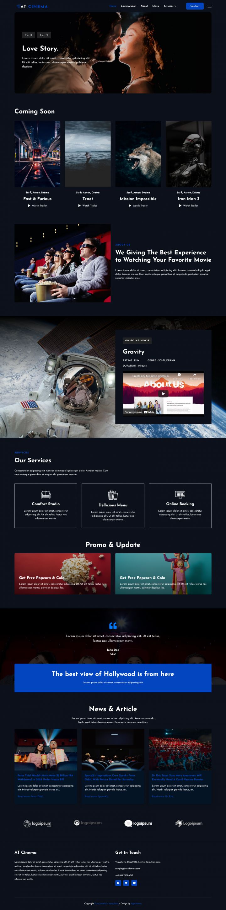 Joomla шаблон AGE Themes Cinema Onepage