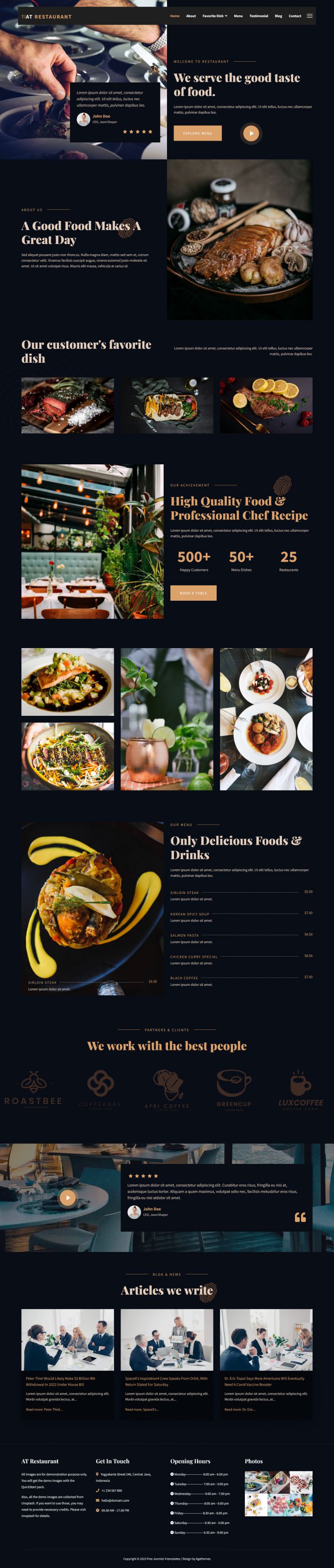 Joomla шаблон AGE Themes Restaurant Onepage