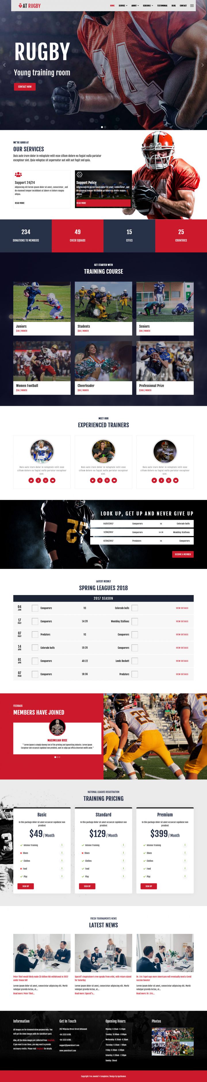 Joomla шаблон AGE Themes Rugby Onepage