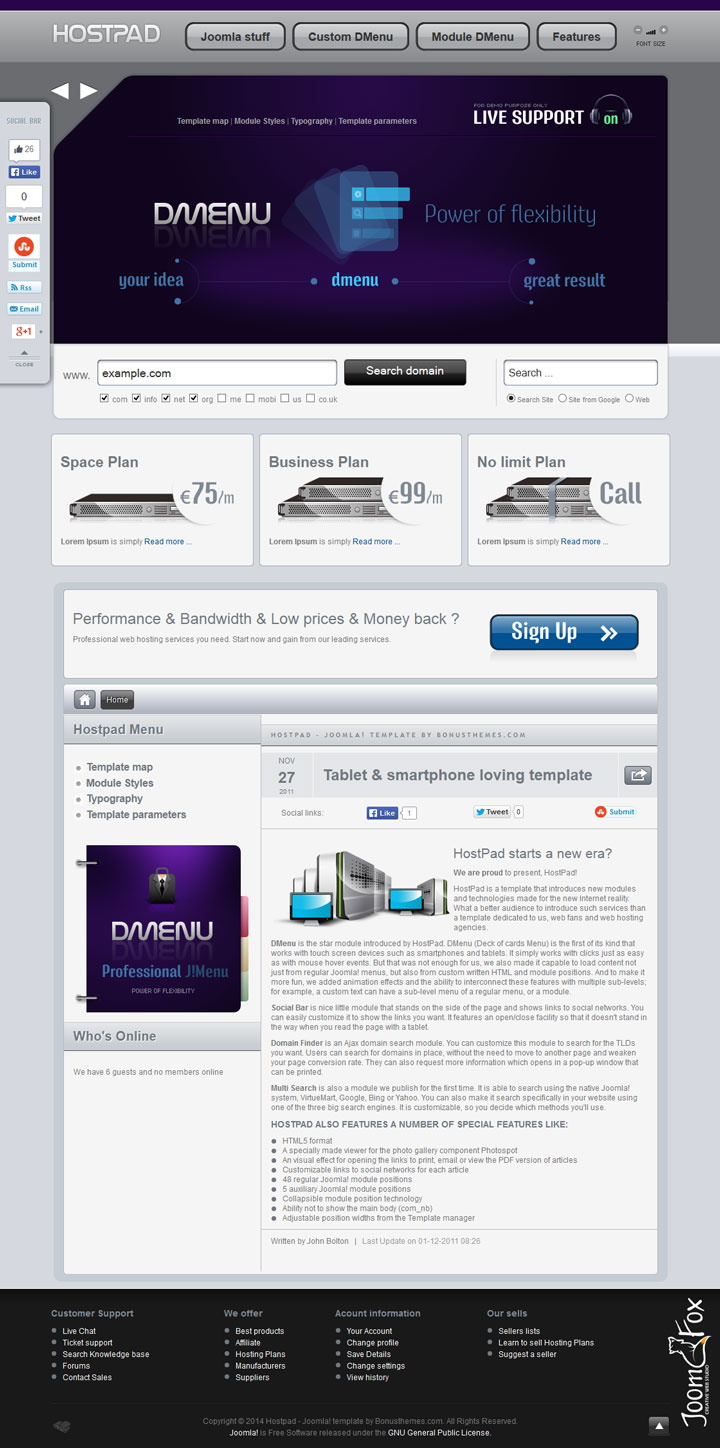 Joomla шаблон BonusThemes HostPad