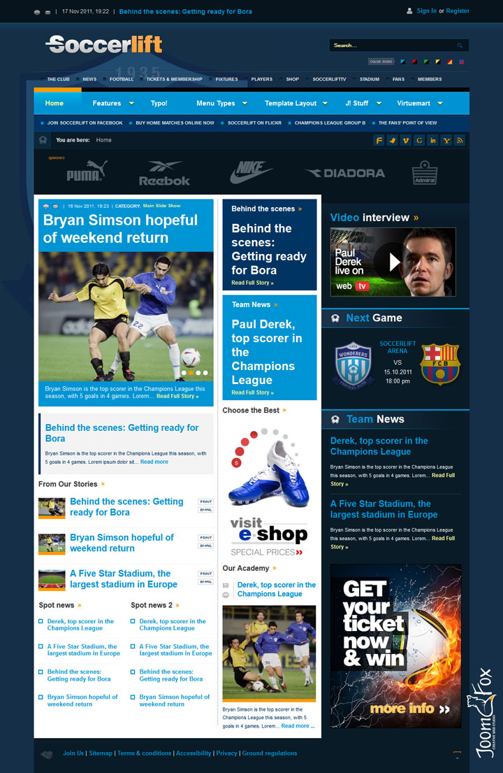 Joomla шаблон BonusThemes Soccerlift