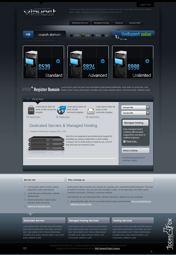 Joomla шаблон BonusThemes VIP Host