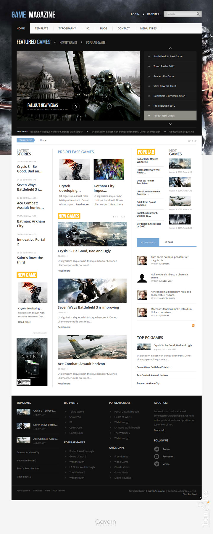 Joomla шаблон GavickPro Game Magazine