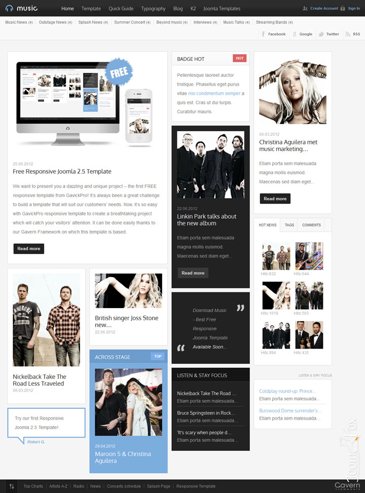 Joomla шаблон GavickPro Music Free