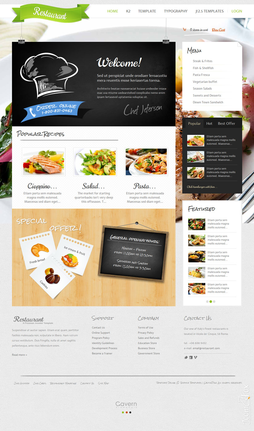 Шаблон GavickPro Restaurant Joomla шаблон GavickPro Restaurant