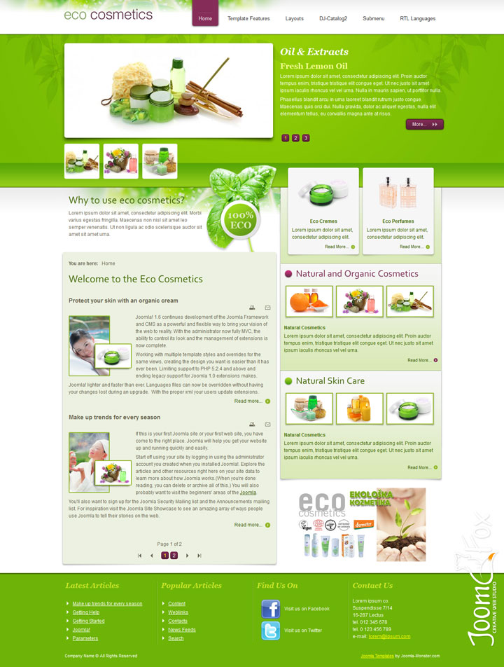 Joomla шаблон Joomla-Monster Eco Cosmetics