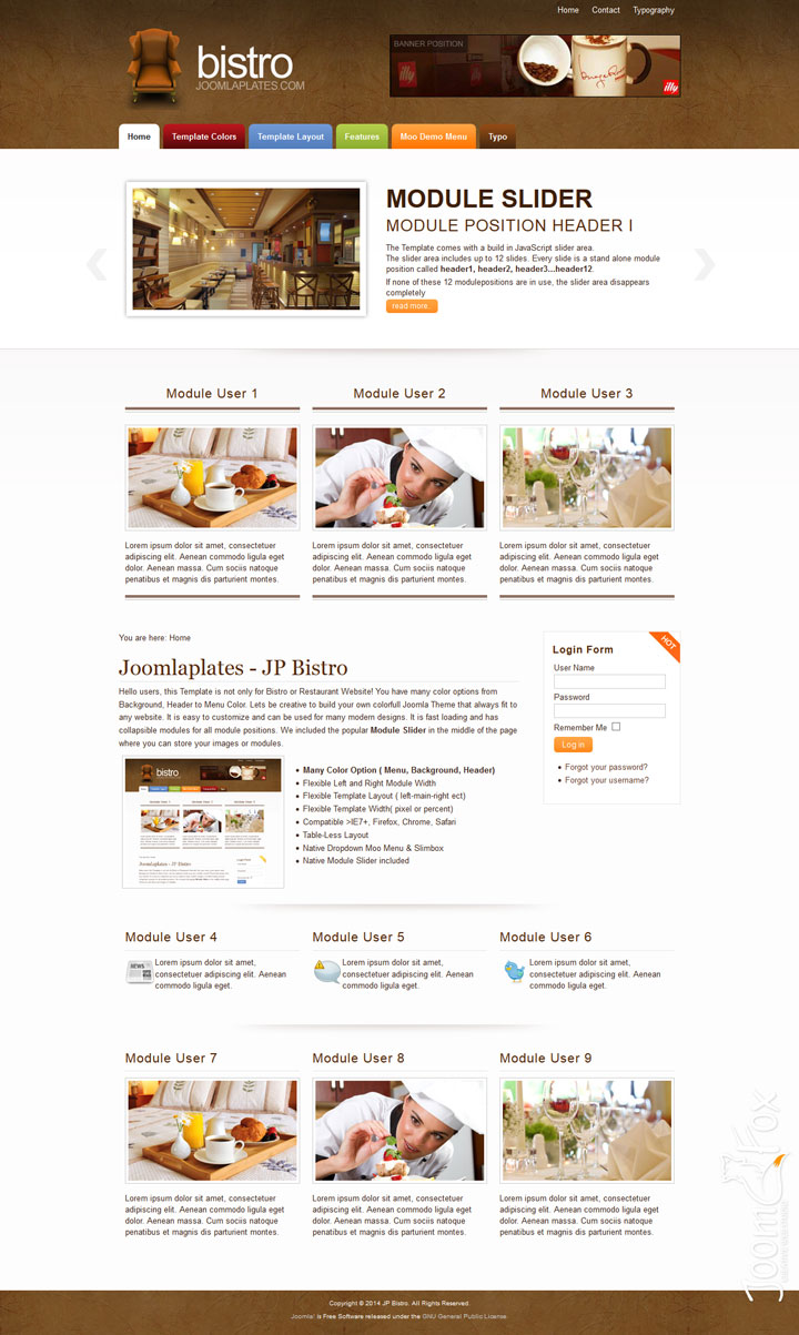 Joomla шаблон JoomlaPlates Bistro