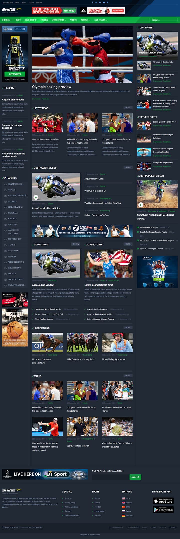 Joomla шаблон JoomlaShine Shine SportNews