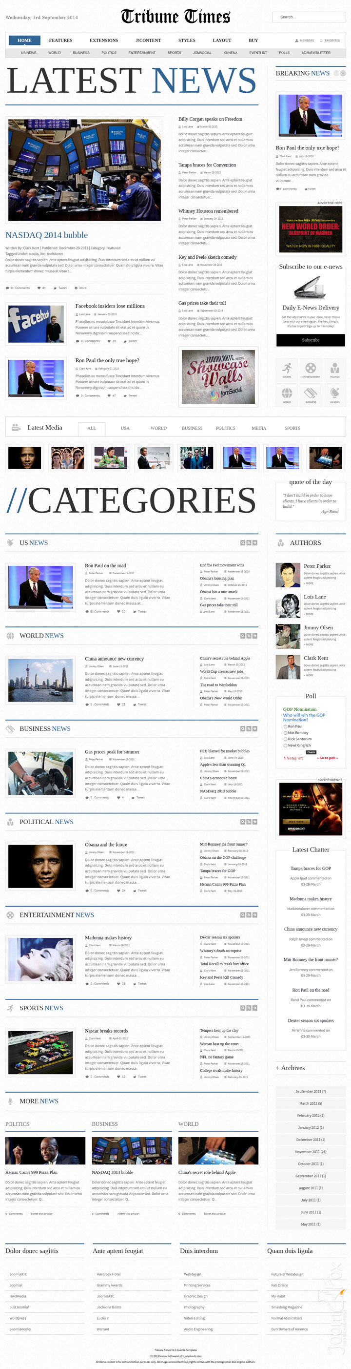 Joomla шаблон JoomlaXTC Tribune Times