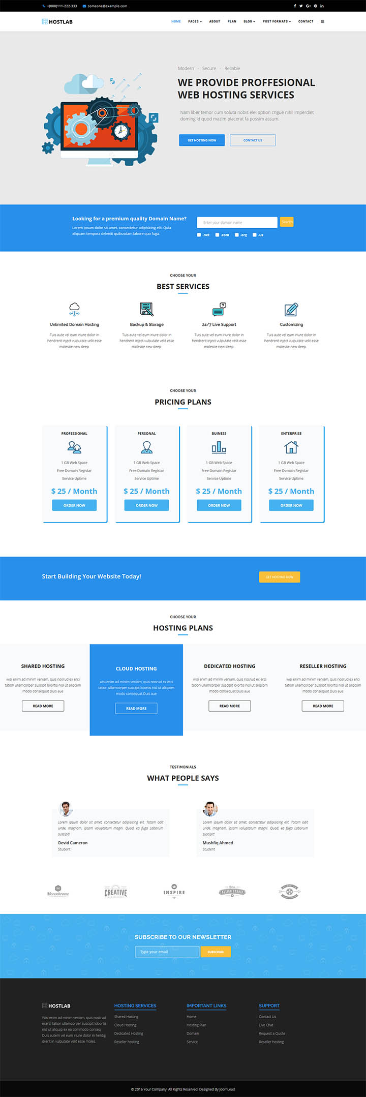 Joomla шаблон JoomLead HostLab