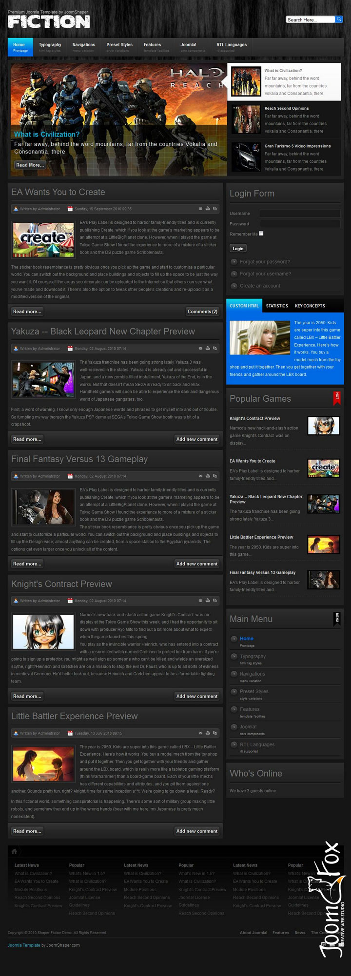 Joomla шаблон JoomShaper Fiction