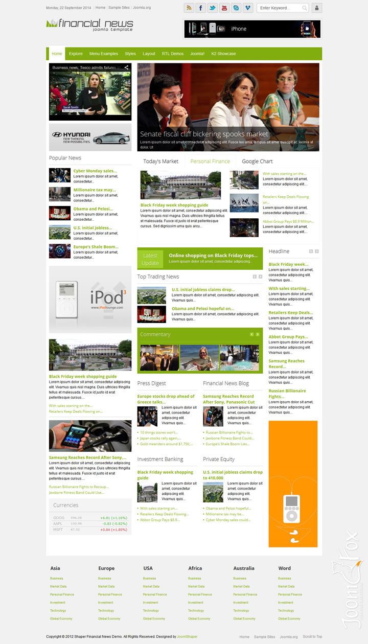 Шаблон JoomShaper Financial News Joomla шаблон JoomShaper Financial News