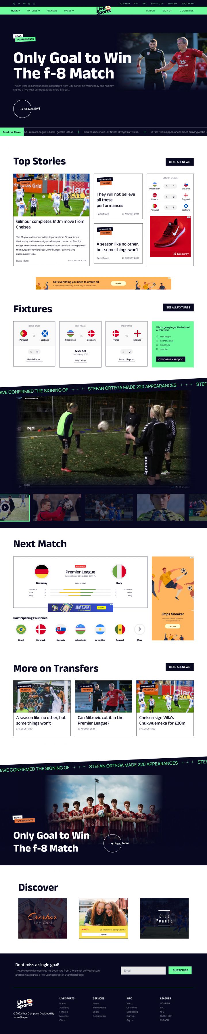 Joomla шаблон JoomShaper Live Sports