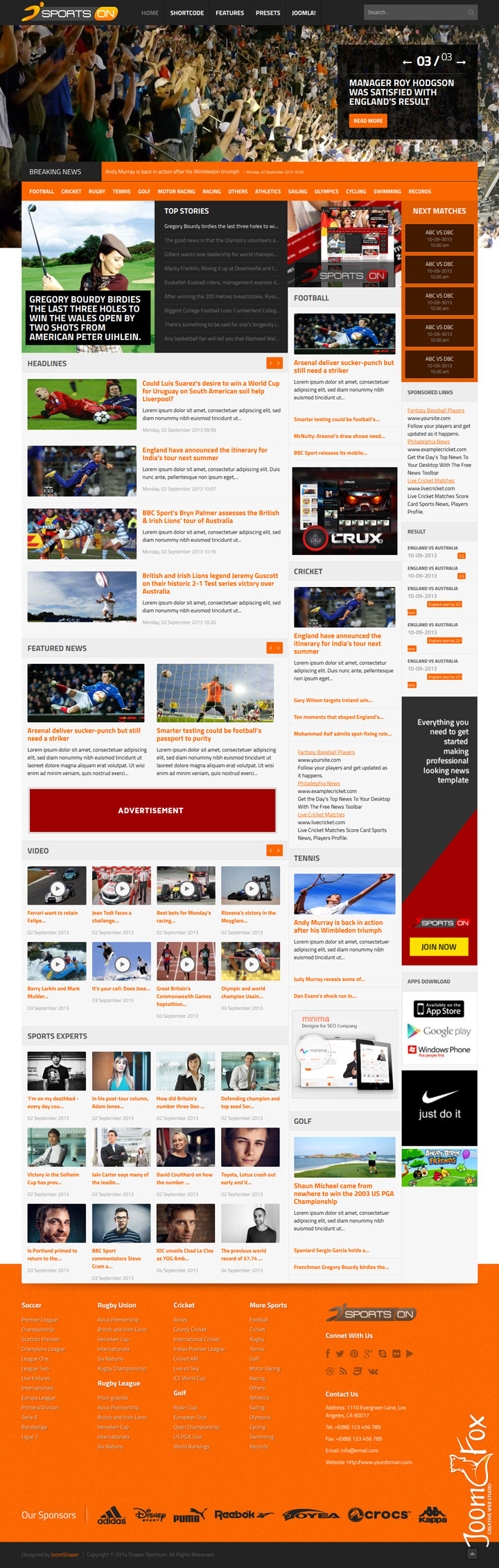 Joomla шаблон JoomShaper SportsOn