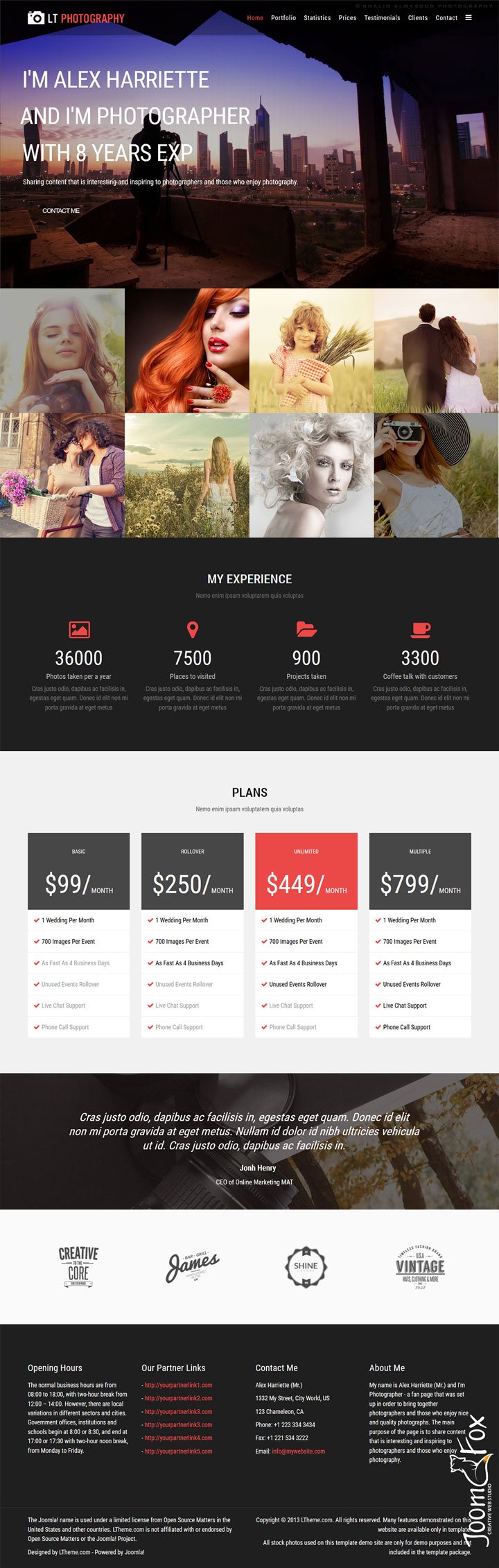 Joomla шаблон LTheme Photography Onepage