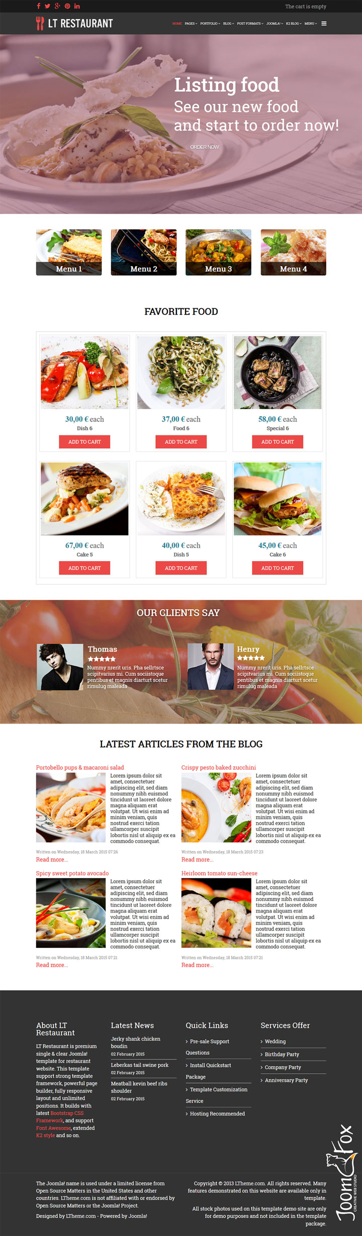 Joomla шаблон LTheme Restaurant