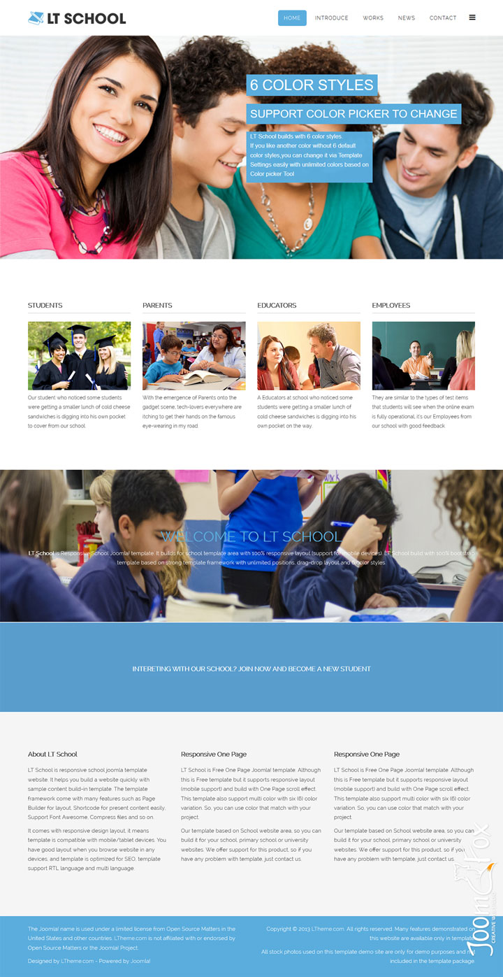 Joomla шаблон LTheme School Onepage