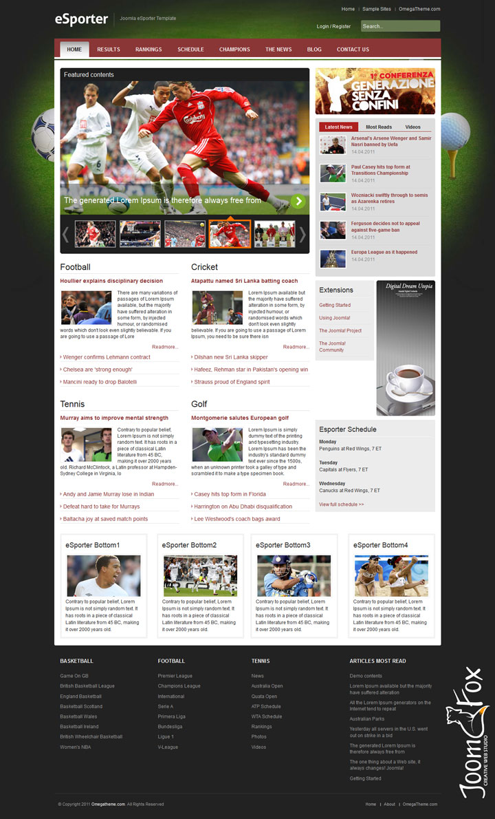 Joomla шаблон OmegaTheme eSporter