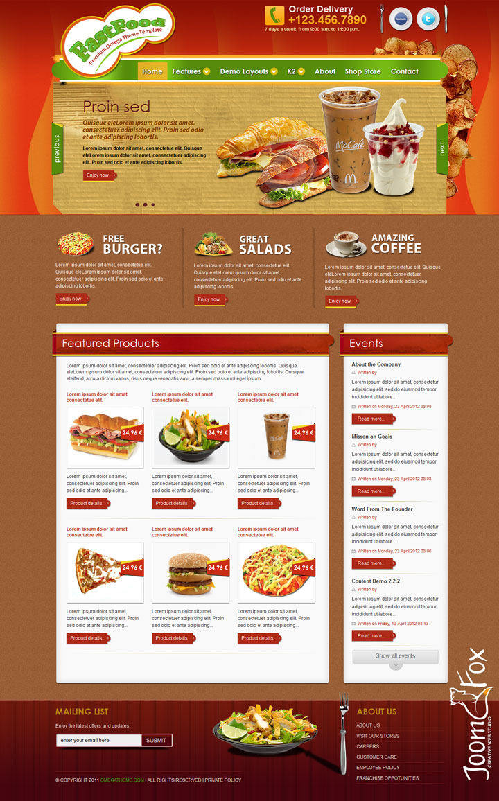 Joomla шаблон OmegaTheme FastFood