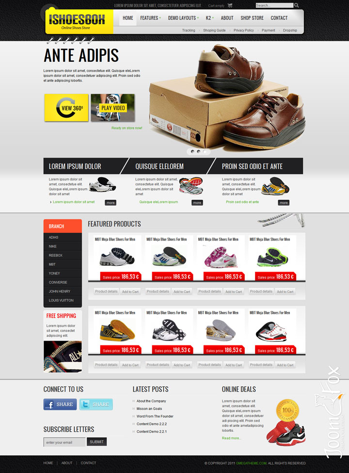 Joomla шаблон OmegaTheme iShoesBox