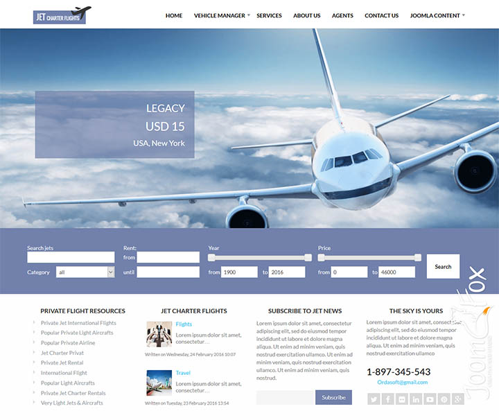 Joomla шаблон OrdaSoft Jet Charter Flights