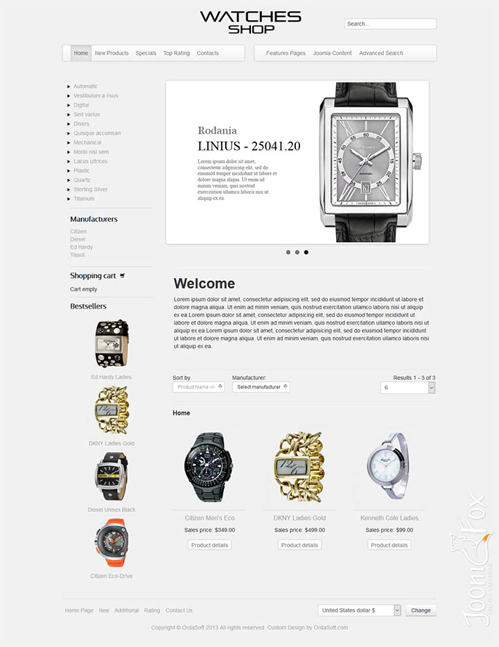 Joomla шаблон OrdaSoft Watches Shop